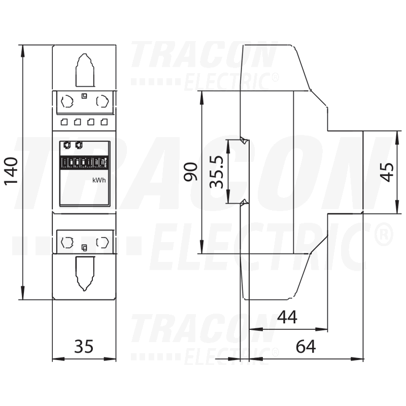 CONTATORE Misuratore di consumo, LCD, diretto, 1 fase, 2 modulo DIN TRACON  TVOF12
